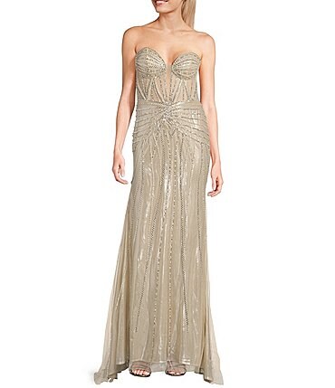 Image of GB Linear Beaded Glam Strapless Gown