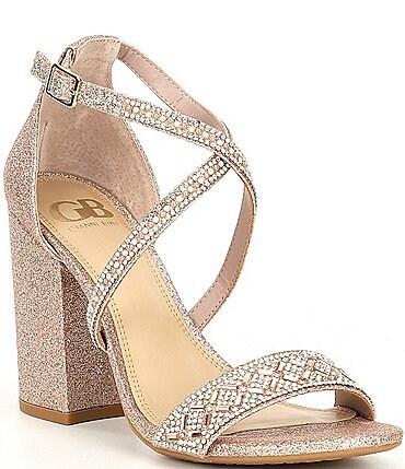 Image of GB Out Shine Glitter Rhinestone Embellished Strappy Block Heel Dress Sandals