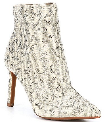 Image of Gianni Bini AnninaTwo Leopard Print Rhinestone Embellished Stiletto Dress Booties