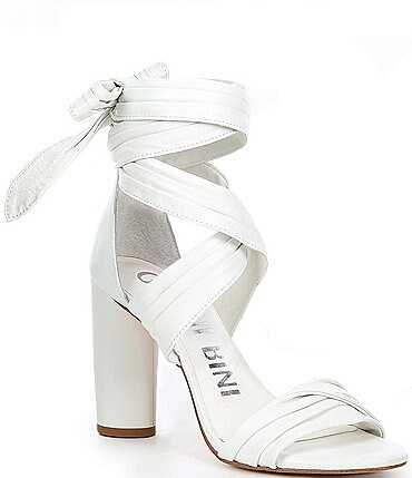 Image of Gianni Bini Astraahh Leather Ankle Wrap Bow Block Heel Sandals