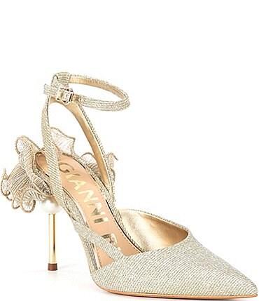 Image of Gianni Bini Bradley Metallic Ruffle Ankle Strap Pumps