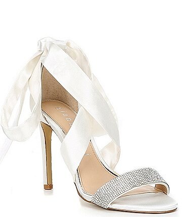 Image of Gianni Bini Bridal Collection Sonnalie Rhinestone Embellished Satin Ankle Wrap Dress Sandals