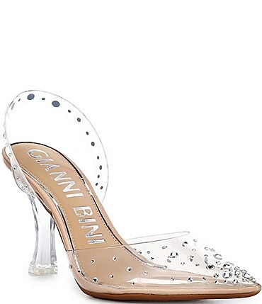 Image of Gianni Bini CasideeTwo Clear Vinyl Rhinestone Halter Back Pumps