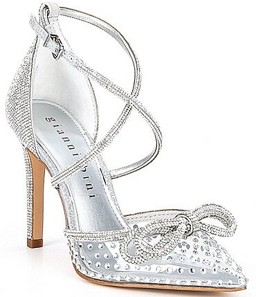 Image of Gianni Bini EzlynnTwo Clear Rhinestone Embellished Bow Pointed Toe Pumps