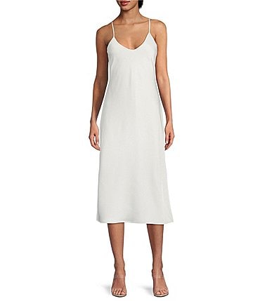 Image of Gianni Bini Harper Satin V-Neck Sleeveless Slip Midi Dress