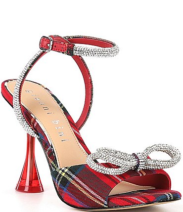 Image of Gianni Bini Haydn Plaid Rhinestone Bow Ankle Strap Dress Heels