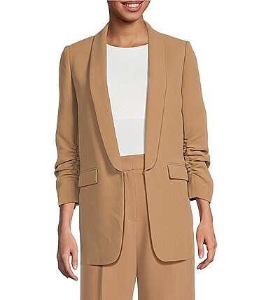 Image of Gianni Bini Jemma Ruched 3/4 Sleeve Shawl Collar Twill Boyfriend Blazer