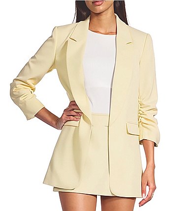 Image of Gianni Bini Jemma Ruched 3/4 Sleeve Shawl Collar Twill Boyfriend Blazer