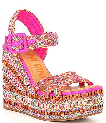 Image of Gianni Bini Santi Woven Beaded Strappy Wedge Platform Sandals
