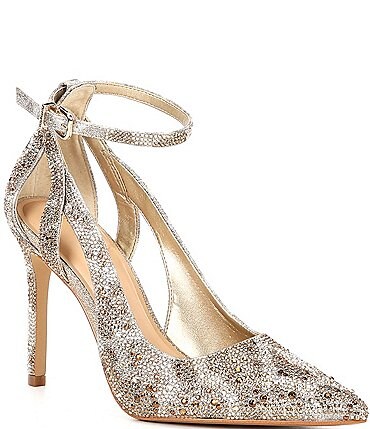 Image of Gianni Bini TeaganTwo Leopard Rhinestone Cut-Out Ankle Strap Pumps