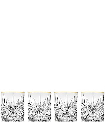 Image of Godinger Dublin 4-Piece Gold-Rimmed Handcrafted Crystal Double Old Fashioned Glass Set
