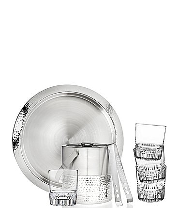 Image of Godinger Hammered 7 Piece Stainless Steel and Glass Bar Set