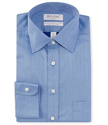 Image of Gold Label Roundtree & Yorke Fitted Non-Iron Spread Collar Herringbone Dobby Dress Shirt