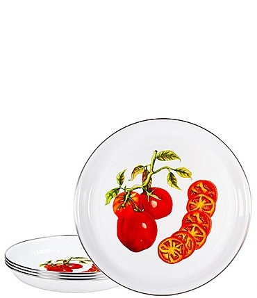 Image of Golden Rabbit Enamelware Tomatoes Pasta Plates, Set of 4