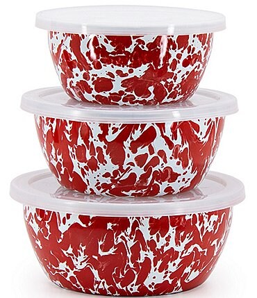 Image of Golden Rabbit Enamelware Red Swirl Nesting Bowls, Set of 3