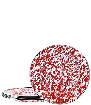 Image of Golden Rabbit Enamelware Red Swirl Sandwich Plates, Set of 4