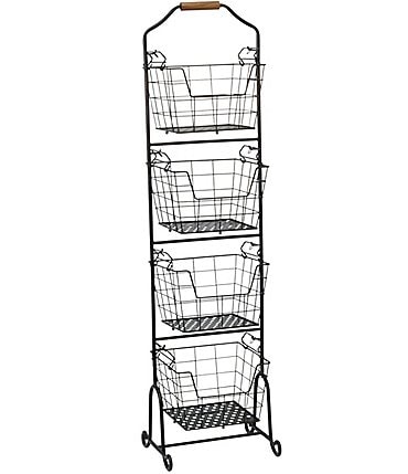 Image of Gourmet Basics by Mikasa Ferme 4-Tier Metal Floor Standing Fruit/Home Storage Market Basket