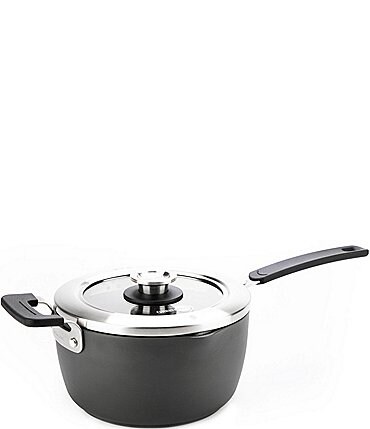 Image of GreenPan Levels Hard Anodized Stackable Ceramic Non-Stick Saucepan with Straining Lid, 3-Quart