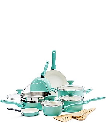 Image of GreenPan Rio 16-Piece Turquoise with Cream Interior Cookware Set
