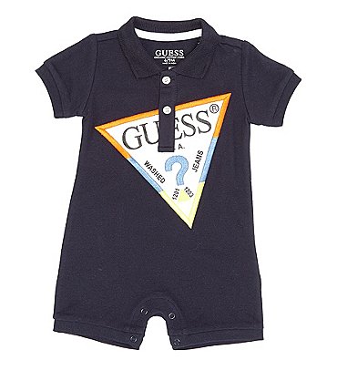 Image of Guess Baby Boys Newborn-12 Months Short Sleeve Polo Triangle Logo Shortall