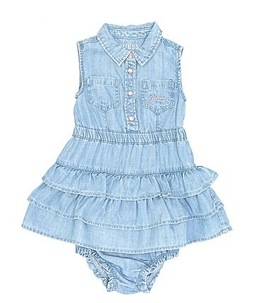 Image of Guess Baby Girls Newborn-24 Months Denim Button Front Ruffle Dress