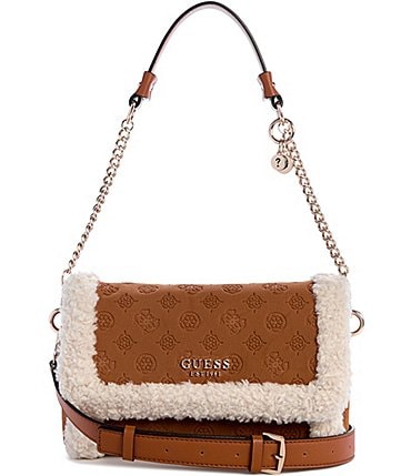 Image of Guess Davika Flap Shearling Faux Suede Shoulder Bag