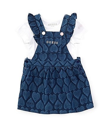 Image of Guess Newborn-24 Months Flutter Sleeve Patterned Jumper Dress & Short-Sleeve Logo-Detailed Bodysuit