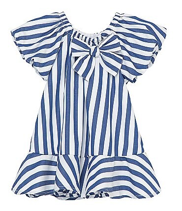 Image of Habitual Baby Girls 12-24 Months Bubble Sleeve Bow Striped Dress
