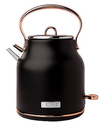 Image of Haden Heritage Cordless Stainless Steel Electric Kettle with Auto Shut-Off and Boil-Dry Protection- Black/Copper