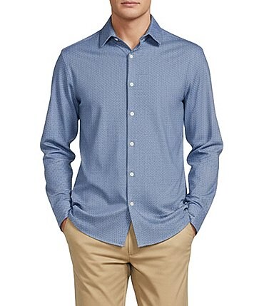 Image of Hart Schaffner Marx State Street Essentials Albini 4FLEX Long Sleeves Mini Tile Spread Collar Coat Front Shirt