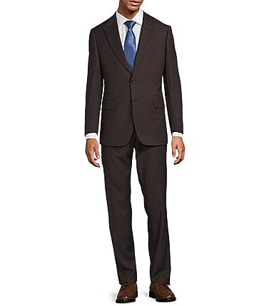 Image of Hickey Freeman Modern Fit Flat Front Peak Lapel Solid 2-Piece Suit
