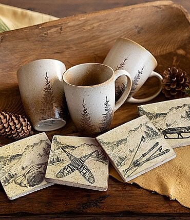 Image of HiEnd Accents 8-Piece Clearwater Pines Mug and Vintage Ski Coaster Set