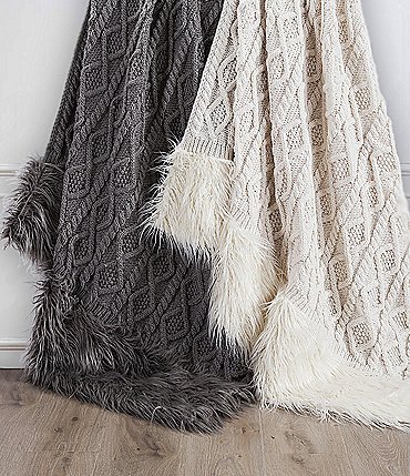 Image of HiEnd Accents Chunky Cable Knit with Mongolian Fur Throw