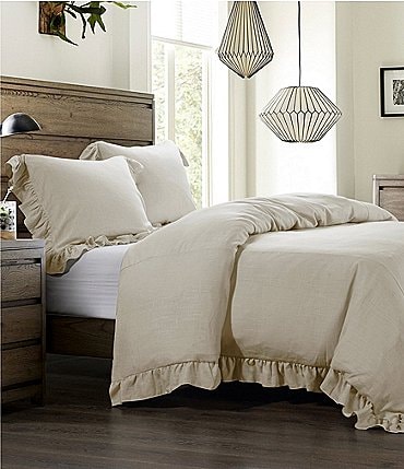 Image of HiEnd Accents Lily Collection Washed Linen Ruffled Comforter Mini Set