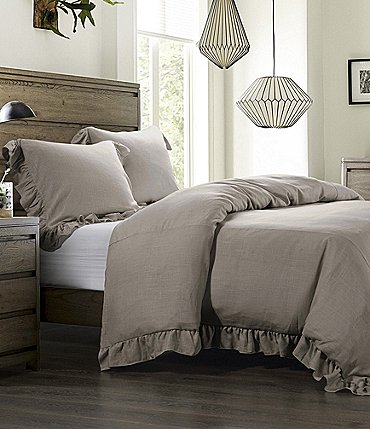 Image of HiEnd Accents Lily Collection Washed Linen Ruffled Comforter Mini Set