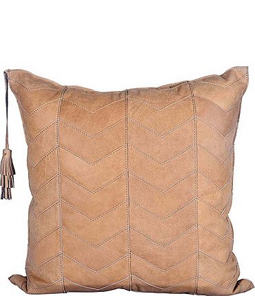 Image of HiEnd Accents Oversized Chevron Leather Pillow with Tassels