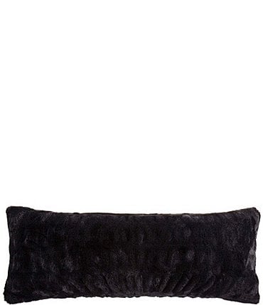 Image of HiEnd Accents Ruched Faux Rabbit Fur Collection Lumbar Pillow with Down Insert