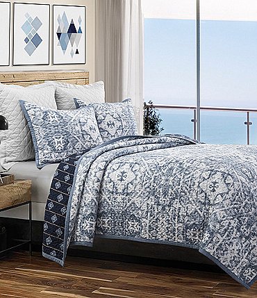 Image of HiEnd Accents Skyler Blue Stripe Medallion Print Quilt Mini Set