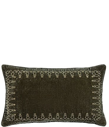 Image of HiEnd Accents Stella Silk Velvet Embroidered Lumbar Pillow