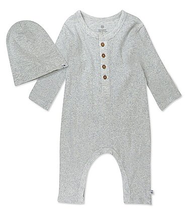 Image of Honest Baby Clothing - Baby Boys Newborn - 12 Months Chunky Rib Coverall and Beanie Set