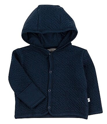 Image of Honest Baby Clothing - Baby Boys Newborn - 12 Months Matelasse Organic Cotton Snap Front Hooded Jacket