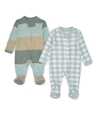 Image of Honest Baby Clothing Baby Boys Newborn-9 Months 2-Pack Sage Gingham Star Sleep and Play Footie Coveralls
