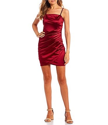 Image of Honey and Rosie Square Neck Faux Wrap Satin Dress
