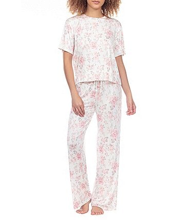 Image of Honeydew Intimates All American Rose Print Jersey Knit Crew Neck Short Sleeve Pajama Set
