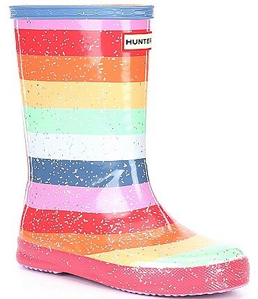 Image of Hunter Girls' First Classic Glitter Rainbow Stripe Rain Boots (Infant)