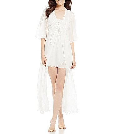Image of In Bloom by Jonquil Celeste Lace Trim Floral Embroidered Chiffon Robe