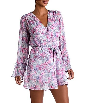 Image of In Bloom by Jonquil Chiffon Ditsy Floral Print Long Sleeve Coordinating Short Wrap Robe