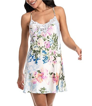 Image of In Bloom by Jonquil Floral Print Sleeveless V-Neck Satin Chemise