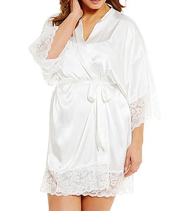 Image of In Bloom by Jonquil Plus Size Satin & Lace Bridal Robe