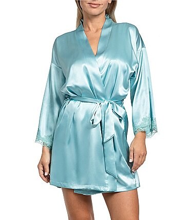 Image of In Bloom By Jonquil Solid Satin 3/4 Sleeve Coordinating Short Robe